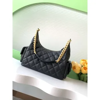 Chanel AS5302 Hobo Shiny Lambskin & Gold Tone Metal Black