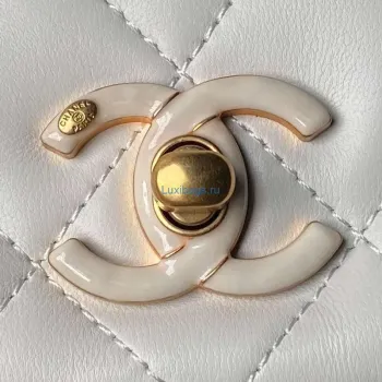 Chanel AS4967 Small Flap Bag Shiny Lambskin Enamel & Gold Tone Metal White