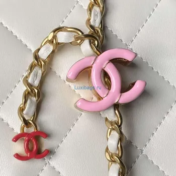 Chanel AS4967 Small Flap Bag Shiny Lambskin Enamel & Gold Tone Metal White