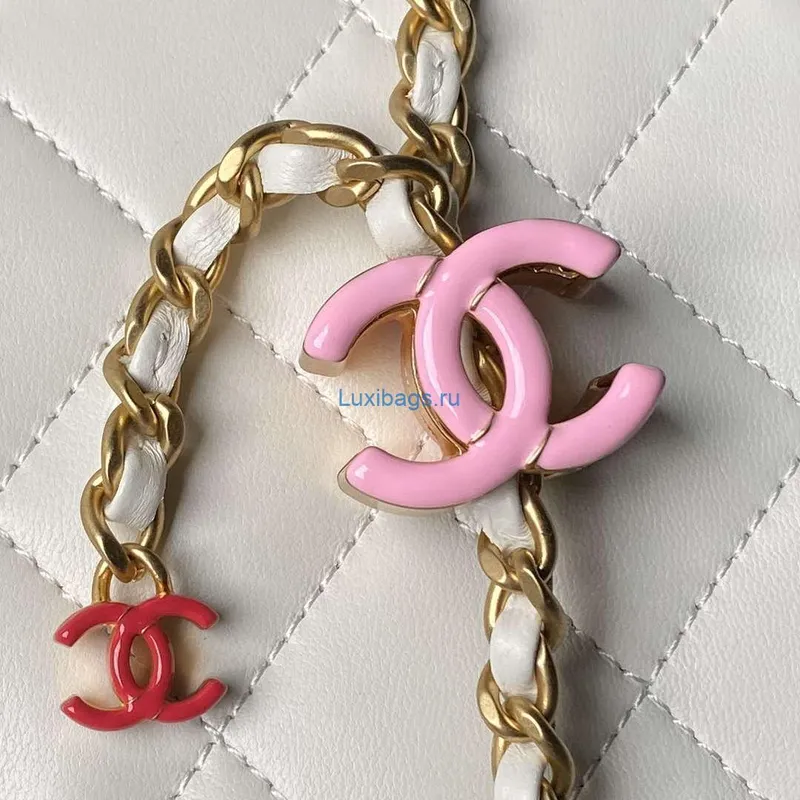 Chanel AS4967 Small Flap Bag Shiny Lambskin Enamel & Gold Tone Metal White