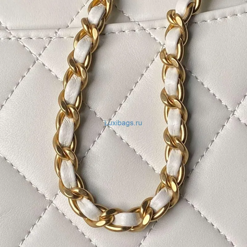 Chanel AS4967 Small Flap Bag Shiny Lambskin Enamel & Gold Tone Metal White