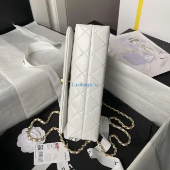 Chanel AS4967 Small Flap Bag Shiny Lambskin Enamel & Gold Tone Metal White