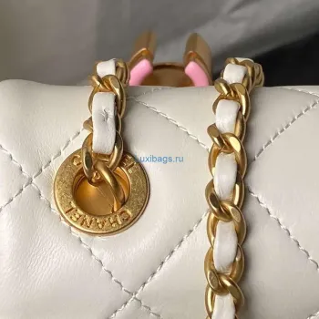 Chanel AS4967 Small Flap Bag Shiny Lambskin Enamel & Gold Tone Metal White