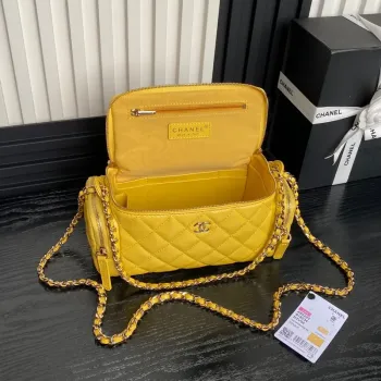 Chanel AS5222 Vanity Case Shiny Crumpled Lambskin & Gold Tone Metal Yellow