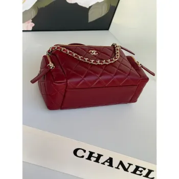 Chanel AS5222 Vanity Case Shiny Crumpled Lambskin & Gold Tone Metal Wine Red