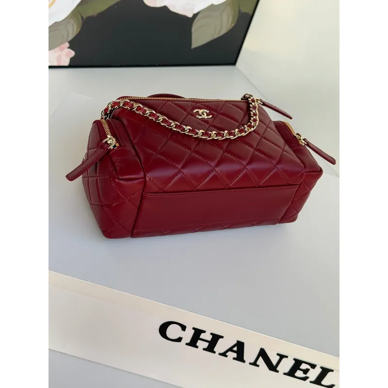 Chanel AS5222 Vanity Case Shiny Crumpled Lambskin & Gold Tone Metal Wine Red