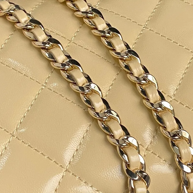 Chanel AS5222 Vanity Case Shiny Crumpled Lambskin & Gold Tone Metal Apricot