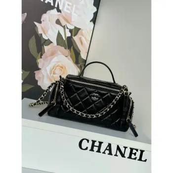 Chanel AS5222 Vanity Case Shiny Crumpled Lambskin & Gold Tone Metal Black