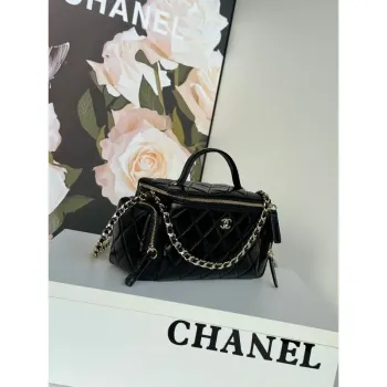 Chanel AS5222 Vanity Case Shiny Crumpled Lambskin & Gold Tone Metal Black