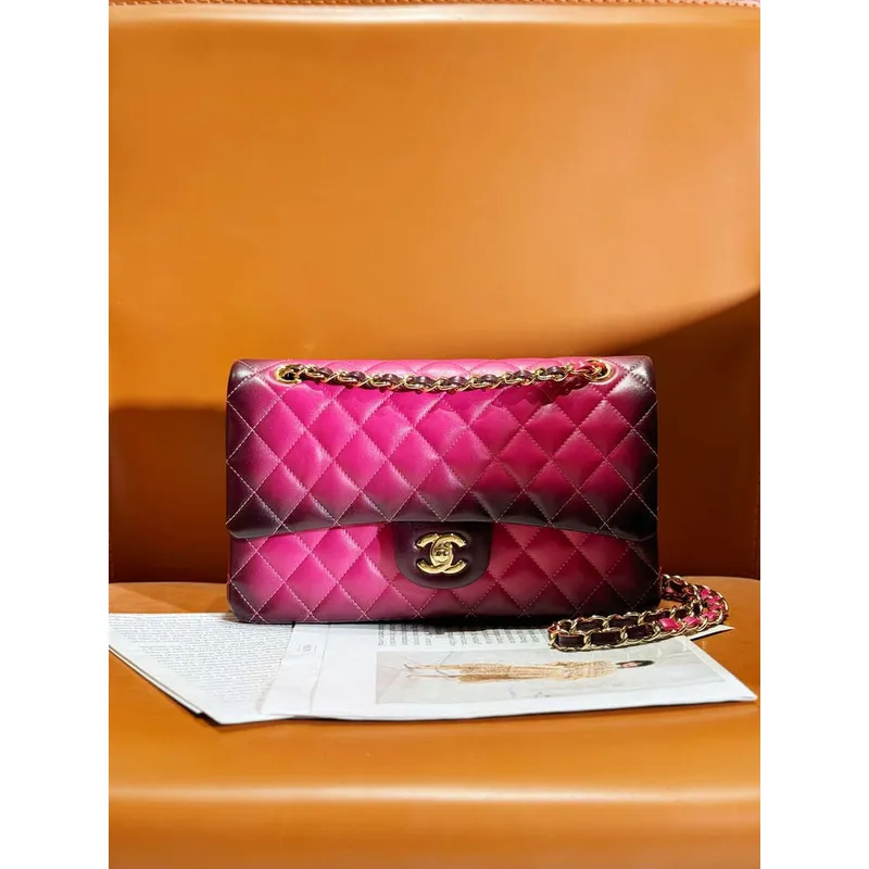Chanel A01112 Flap Classic 11.12 Handbag Gradient Lambskin & Gold Tone Metal Red