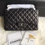 Chanel CF A01113 Jumbo Classic Flap Bag in Black Lambskin Silver