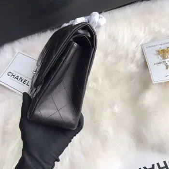 Chanel CF A01113 Jumbo Classic Flap Bag in Black Lambskin Silver