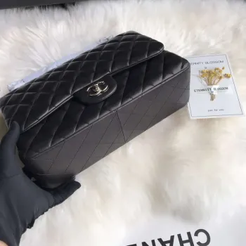Chanel CF A01113 Jumbo Classic Flap Bag in Black Lambskin Silver