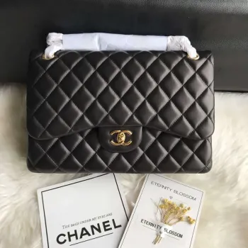 Chanel CF A01113 Jumbo Classic Flap Bag in Black Lambskin Gold