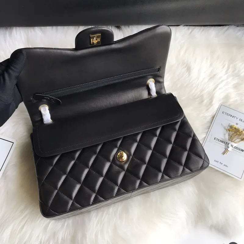 Chanel CF A01113 Jumbo Classic Flap Bag in Black Lambskin Gold