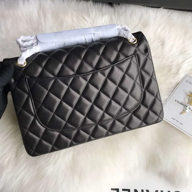 Chanel CF A01113 Jumbo Classic Flap Bag in Black Lambskin Gold