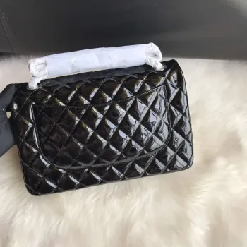 Chanel CF A01113 Jumbo Classic Flap Bag in Black Patent leather Silver