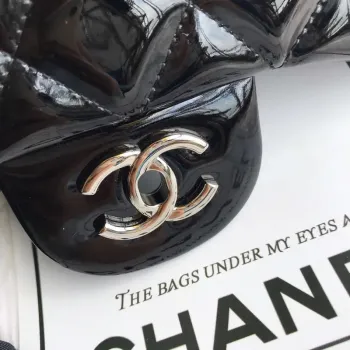 Chanel CF A01113 Jumbo Classic Flap Bag in Black Patent leather Silver