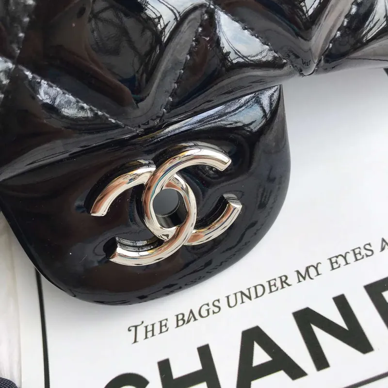 Chanel CF A01113 Jumbo Classic Flap Bag in Black Patent leather Silver