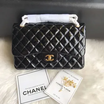 Chanel CF A01113 Jumbo Classic Flap Bag in Black Patent leather Gold
