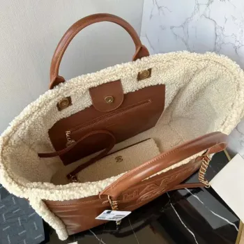 Chanel A66941 Large TOTE Shearling Lambskin & Gold Tone Metal Brown & Beige