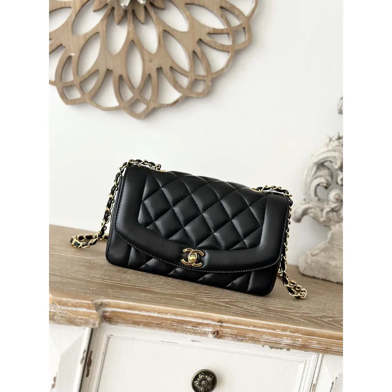 Chanel AS2221 Flap Handbag with Chain Lambskin & Gold Tone Metal Black