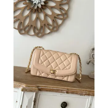 Chanel AS2221 Flap Handbag with Chain Lambskin & Gold Tone Metal Apricot