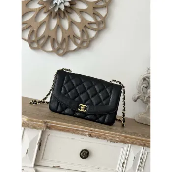 Chanel AS2221 Flap Handbag with Chain Calfskin & Gold Tone Metal Black