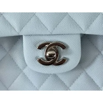 Chanel A01112 Flap Classic 11.12 Handbag Calfskin & Silver Tone Metal Lake Blue