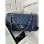 Chanel A01112 Flap Classic 11.12 Handbag Calfskin & Silver Tone Metal Dark Blue