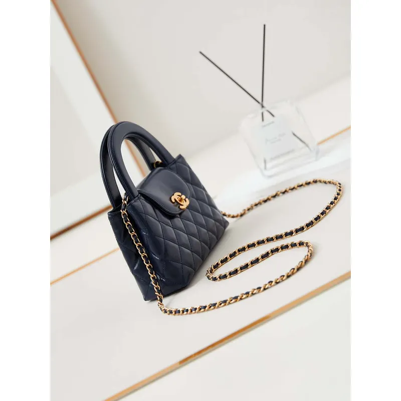 Chanel AS4416 Mini Shopping Bag shiny aged Calfskin Gold tone metal Dark Blue