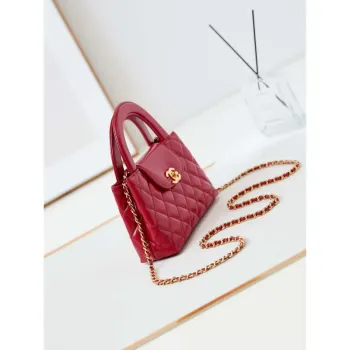 Chanel AS4416 Mini Shopping Bag shiny aged Calfskin Gold tone metal Red