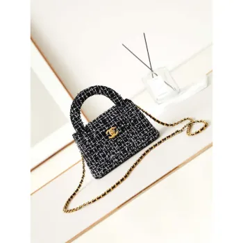 Chanel AS4416 Mini Shopping Bag Cotton tweed & Gold Metal White and Black