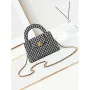 Chanel AS4416 Mini Shopping Bag Houndstooth fabric & Gold Metal White and Black