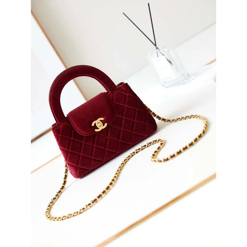 Chanel AS4416 Mini Shopping Bag Velvet & Gold Metal Wine Red