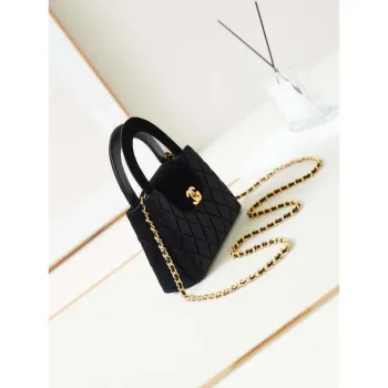 Chanel AS4416 Mini Shopping Bag Velvet & Gold Metal Black
