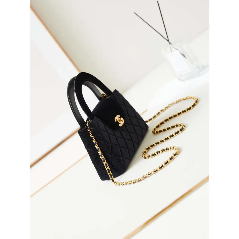 Chanel AS4416 Mini Shopping Bag Velvet & Gold Metal Black