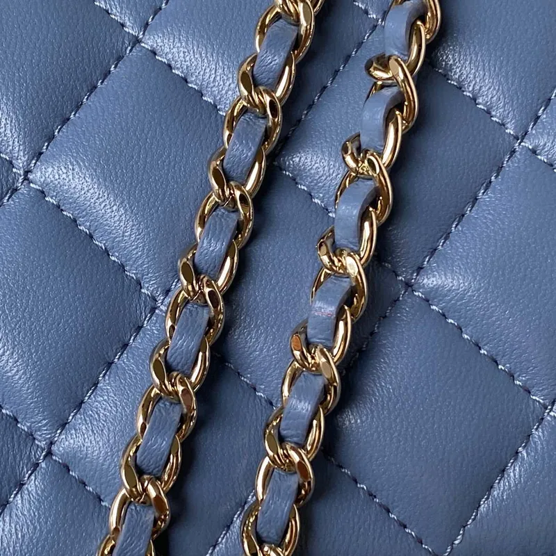 Chanel Phone Holder with Chain CC Lambskin & Gold Tone Metal AP3226 Blue