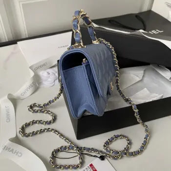 Chanel Phone Holder with Chain CC Lambskin & Gold Tone Metal AP3226 Blue