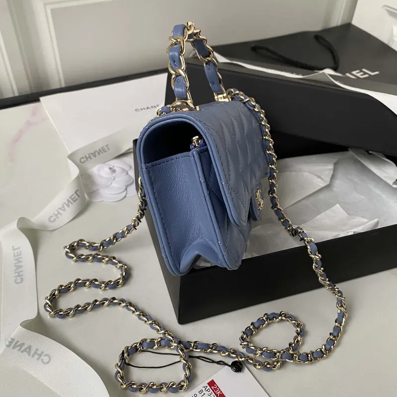 Chanel Phone Holder with Chain CC Lambskin & Gold Tone Metal AP3226 Blue
