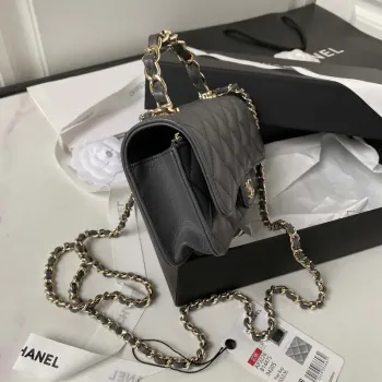 Chanel Phone Holder with Chain CC Lambskin & Gold Tone Metal AP3226 Gray