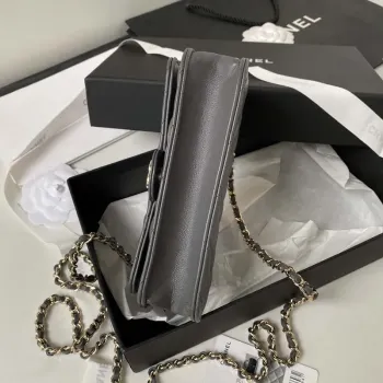 Chanel Phone Holder with Chain CC Lambskin & Gold Tone Metal AP3226 Gray