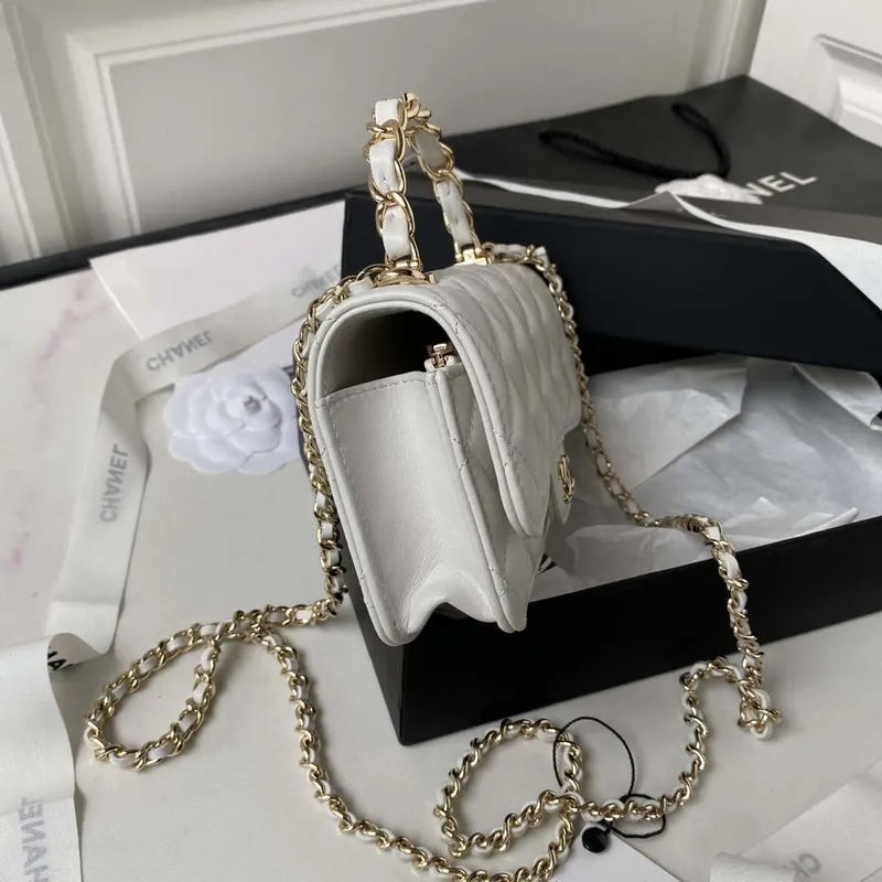 Chanel Phone Holder with Chain CC Lambskin & Gold Tone Metal AP3226 White