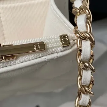 Chanel Phone Holder with Chain CC Lambskin & Gold Tone Metal AP3226 White