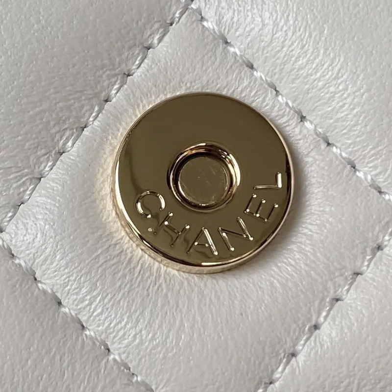 Chanel Phone Holder with Chain CC Lambskin & Gold Tone Metal AP3226 White