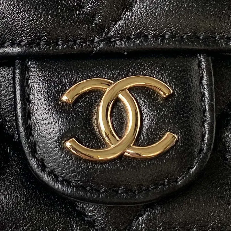 Chanel Phone Holder with Chain CC  Lambskin & Gold Tone Metal AP3226 Black