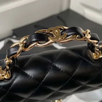 Chanel Phone Holder with Chain CC  Lambskin & Gold Tone Metal AP3226 Black