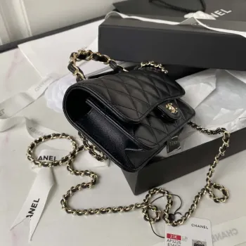 Chanel Phone Holder with Chain CC  Lambskin & Gold Tone Metal AP3226 Black