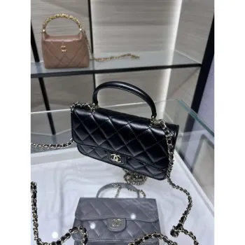 Chanel AP3226 Phone Holder with Chain Lambskin & Gold Tone Metal Black