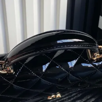 Chanel AP3226 Phone Holder with Chain Patent Calfskin & Gold Tone Metal Black